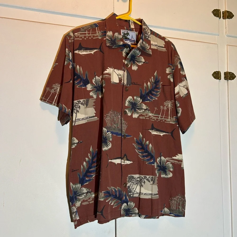 Aftco Bluewater Shirt Button Down‎ Men's Size Medium Fish Print - Picture 2 of 9